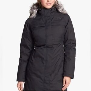 The North Face Women's Black Arctic Parka Coat with Faux Fur Hood